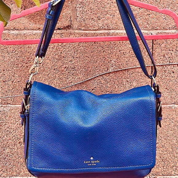 KATE SPADE Cobalt Blue Pebbled Leather Satchel Tote Shoulder OR Hand Bag CLEAN - Picture 4 of 12